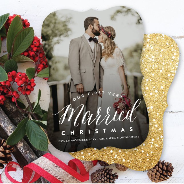 Our First Very Married Christmas Mr & Mrs Wedding Holiday Card (Creator Uploaded)