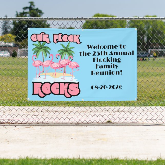 Our Flock Rocks Custom Flamingo Family Reunion  Banner (Insitu)