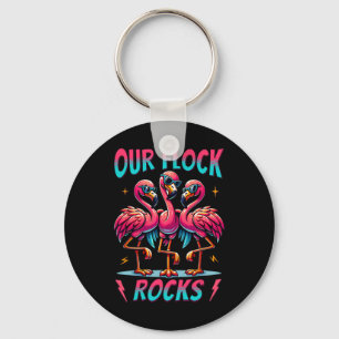 Our Flock Rocks Cute Flamingo Matching Family Vaca Key Ring