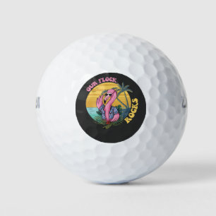 Our Flock Rocks Flamingo Groovy Retro Golf Balls