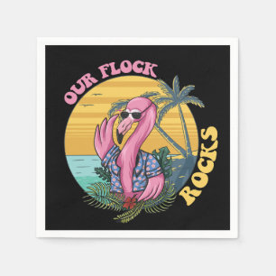 Our Flock Rocks Flamingo Groovy Retro Napkin