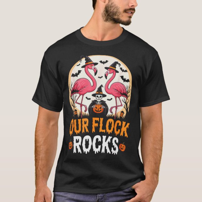 Our Flock Rocks Flamingo Halloween Costume Matchin T-Shirt (Front)