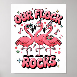 Our Flock Rocks Flamingo Matching Family Vacation Poster