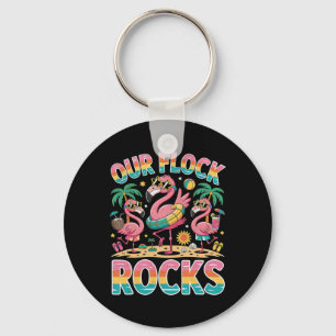 Our Flock Rocks Flamingo Summer Vacation Family  Key Ring