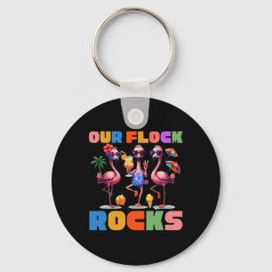Our Flock Rocks Flamingo Summer Vacation Family Ma Key Ring