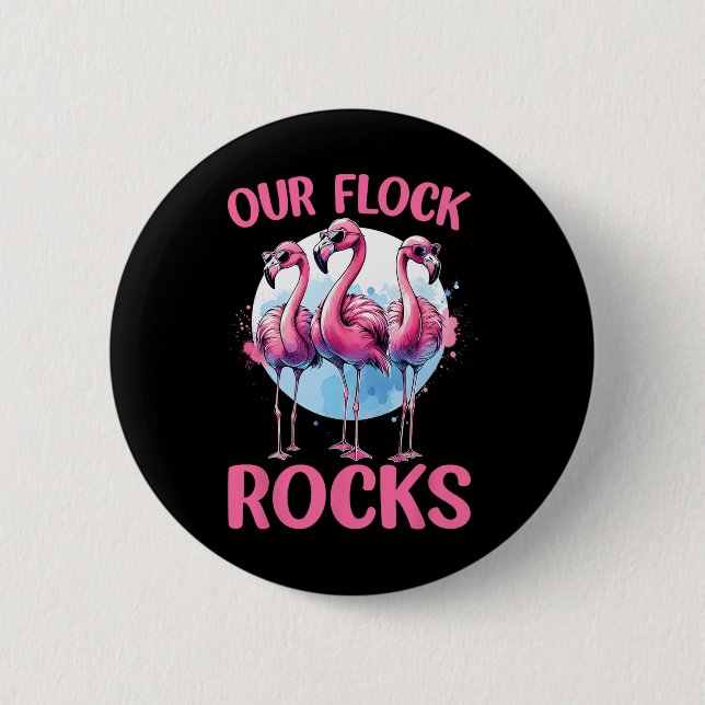 Our Flock Rocks Flamingos Lover Family Vacation Gr 6 Cm Round Badge (Front)