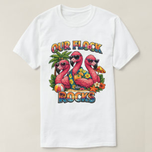 Our Flock Rocks Funny Flamingo Tropical T-Shirt