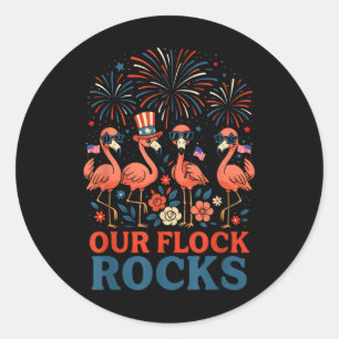 Our Flock Rocks Patriotic Flamingo For Men, Women Classic Round Sticker