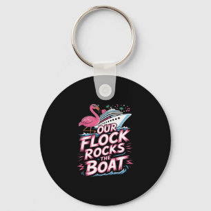 Our Flock Rocks The Boat Pink Flamingo Vacation Cr Key Ring
