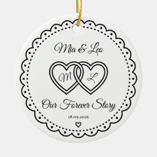 Our Forever Story Couple Monogram Name Date Drawn Ceramic Tree Decoration