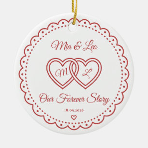 Our Forever Story Couple Monogram Name Date Drawn Ceramic Tree Decoration
