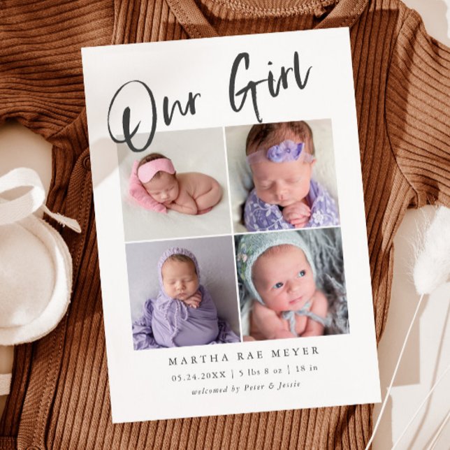 Our Girl Baby Photo Collage Birth Announcement (Creator Uploaded)