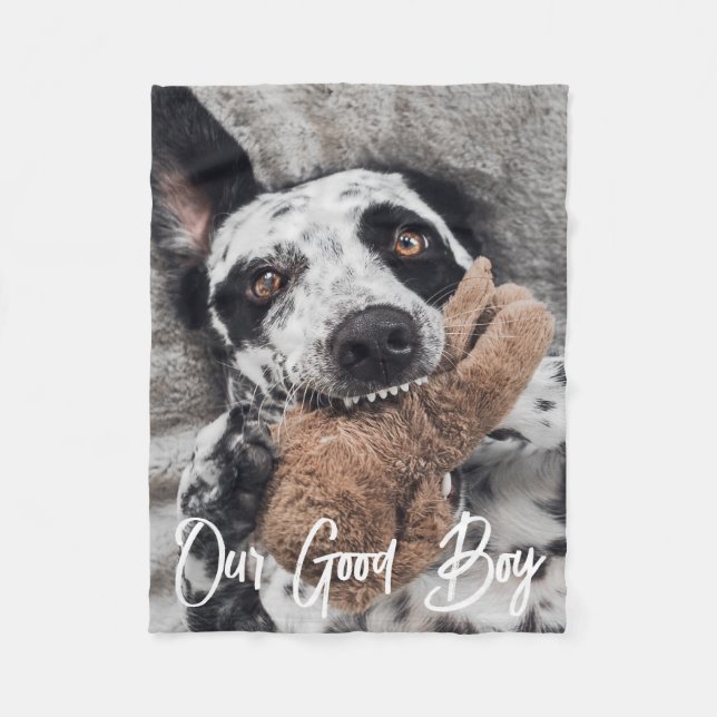 Our Good Boy Custom Dog Photo Fleece Blanket (Front)