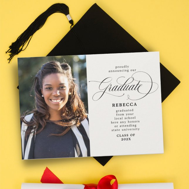Our Graduate Classic Script Photo Graduation Announcement (Creator Uploaded)