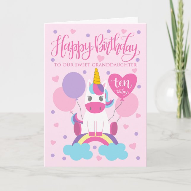 Our Granddaughter Unicorn On Rainbow 10th Birthday Card (Front)