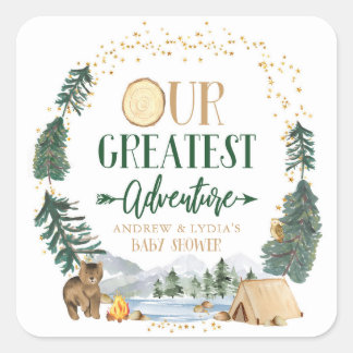 Our Greatest Adventure Baby Shower Square Sticker