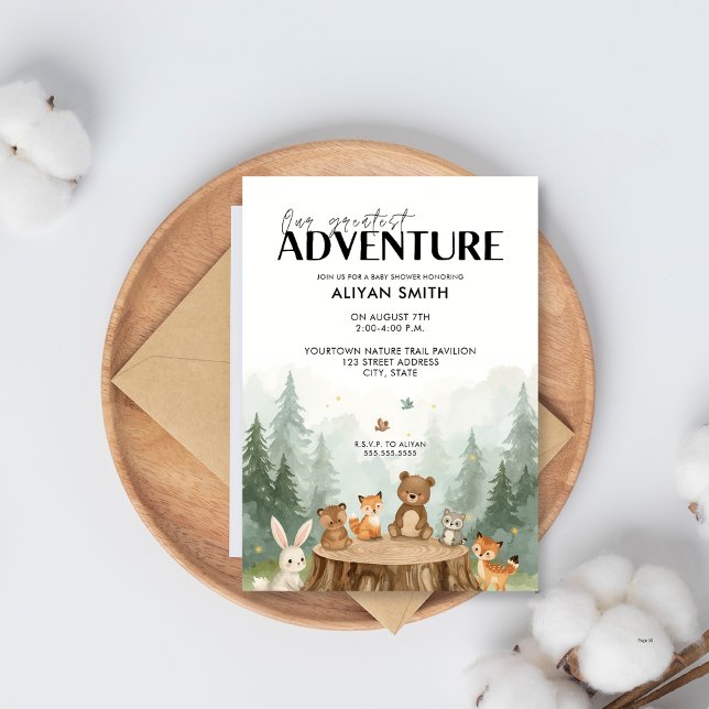 Our Greatest Adventure Cute Woodland Baby Shower  Invitation (Creator Uploaded)