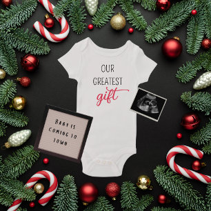 Our Greatest Gift Christmas Pregnancy Announcement Baby Bodysuit