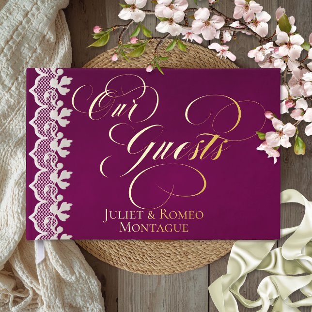 Our Guests Lace - Plum Foil Guestbook (Creator Uploaded)