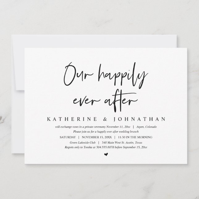 Our Happily Ever After, Wedding Elopement Brunch Invitation (Front)