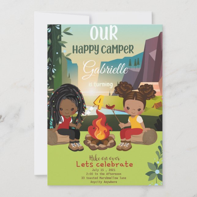Our Happy Camper Birthday Invitation Card (Front)
