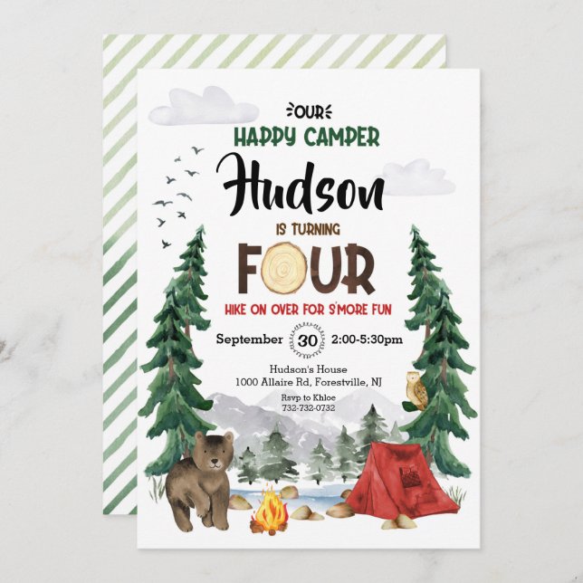 Our Happy Camper is Four Birthday Invitation (Front/Back)