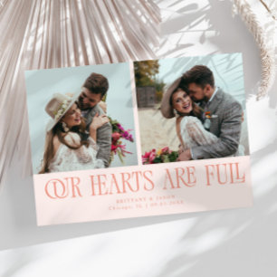 Our Hearts Are Full Peach Wedding Photo Thank You Card