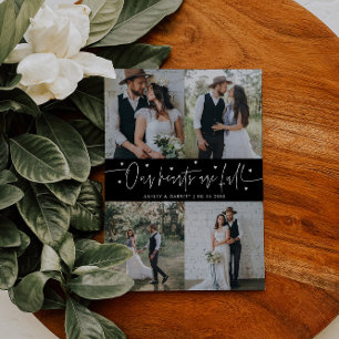 Our Hearts Are Full Wedding Photo Black Thank You Card