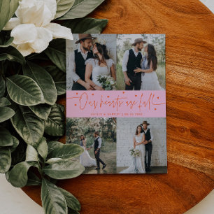 Our Hearts Are Full Wedding Photo Orange Pink Thank You Card
