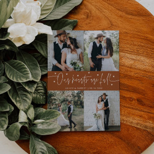 Our Hearts Are Full Wedding Photo Terracotta Thank You Card