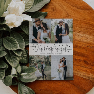 Our Hearts Are Full Wedding Photo White Thank You Card