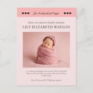 Our hearts got bigger, Baby Birth Announcement  Postcard