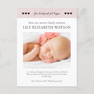 Our hearts got bigger, Baby Birth Announcement Postcard