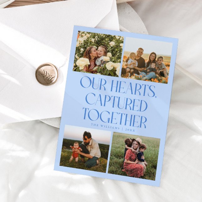 Our Hearts Icy Blue Multi Photo Valentines Day  Holiday Card (Creator Uploaded)