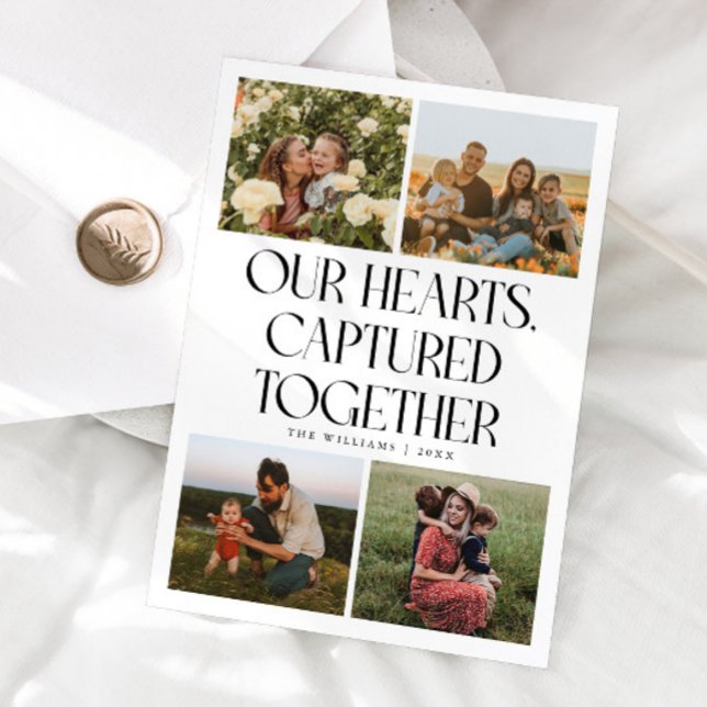 Our Hearts White Multi Photo Valentines Day  Holiday Card (Creator Uploaded)