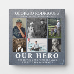 Our Hero Photo Collage Memorial Gray Slate Plaque