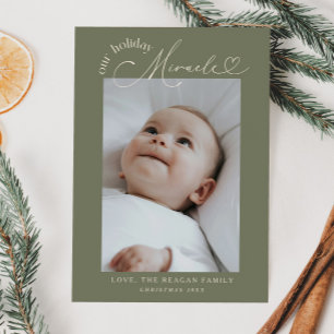 Our Holiday Miracle Sage Green Birth Announcement