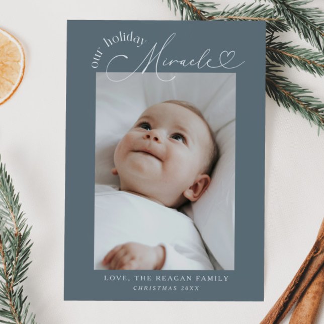 Our Holiday Miracle Slate Blue Birth Announcement (Creator Uploaded)