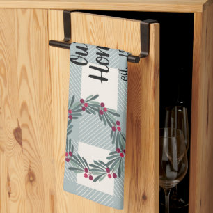 Our Home Script Blue/Green Buffalo Check Cute Tea Towel
