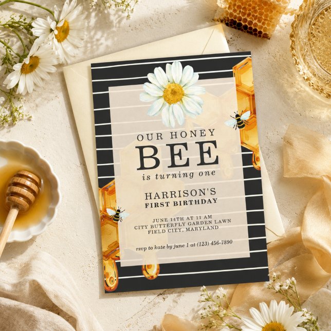 Our Honey Bee Is Turning One First Birthday Invitation (Our Honey Bee Is Turning One First Birthday Invitation)