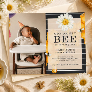 Our Honey Bee Is Turning One First Birthday Photo Invitation