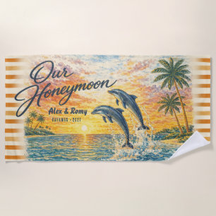 Our Honeymoon Dolphins Custom Vintage Beach Towel