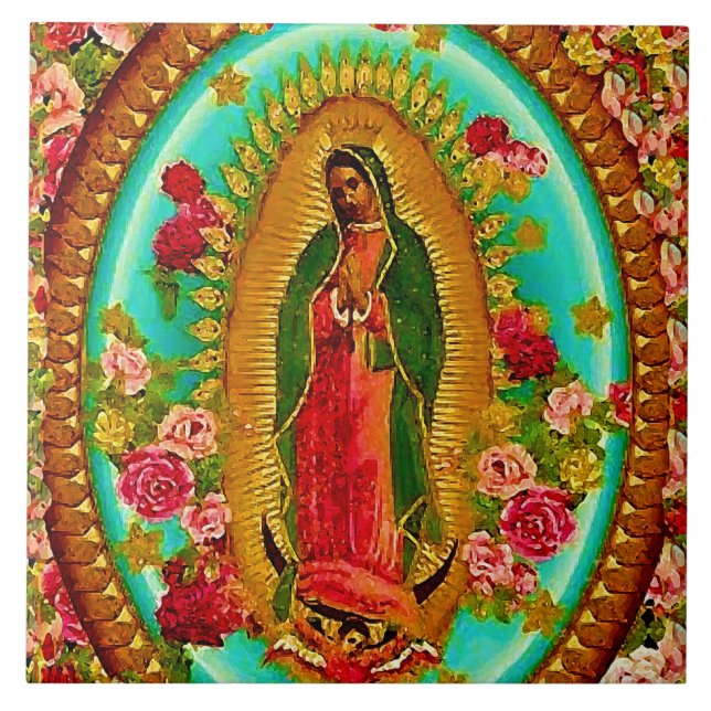 Our Lady Guadalupe Mexican Saint Virgin Mary Tile (Front)