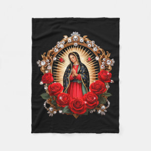 Our Lady Guadalupe Saint Virgin Mary In Roses Flow Fleece Blanket