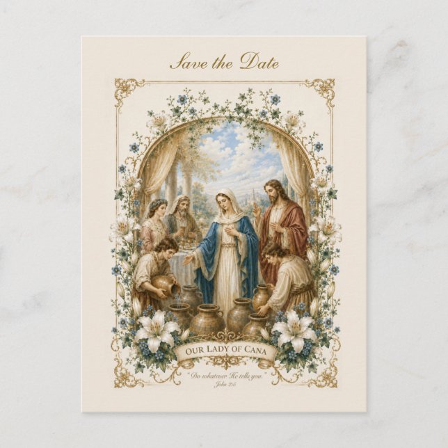 Our Lady of Cana Save the Date Wedding Postcard (Front)