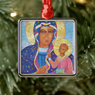 Our Lady of Czestochowa Black Madonna Poland Metal Metal Tree Decoration