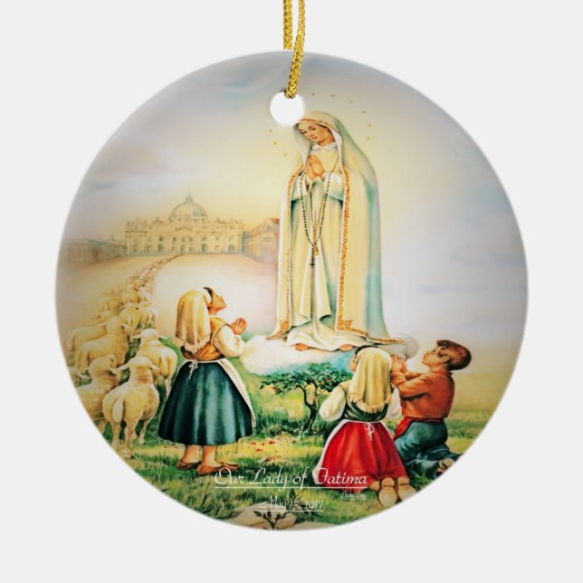 Our Lady of Fatima 1917 Ceramic Tree Decoration (Front)