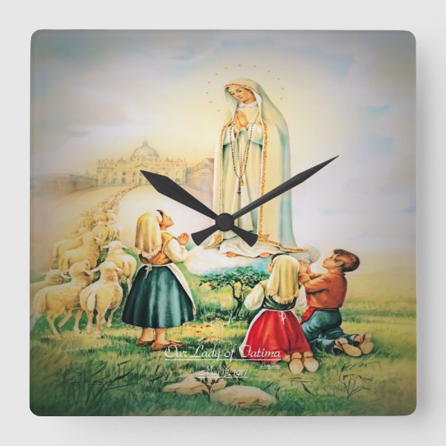 Our Lady of Fatima 1917 Square Wall Clock (Front)