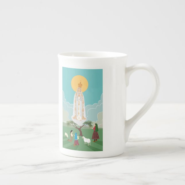 Our Lady of Fatima and the three shepherds Bone China Mug (Right)
