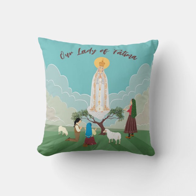 Our Lady of Fatima and the three shepherds Cushion (Front)
